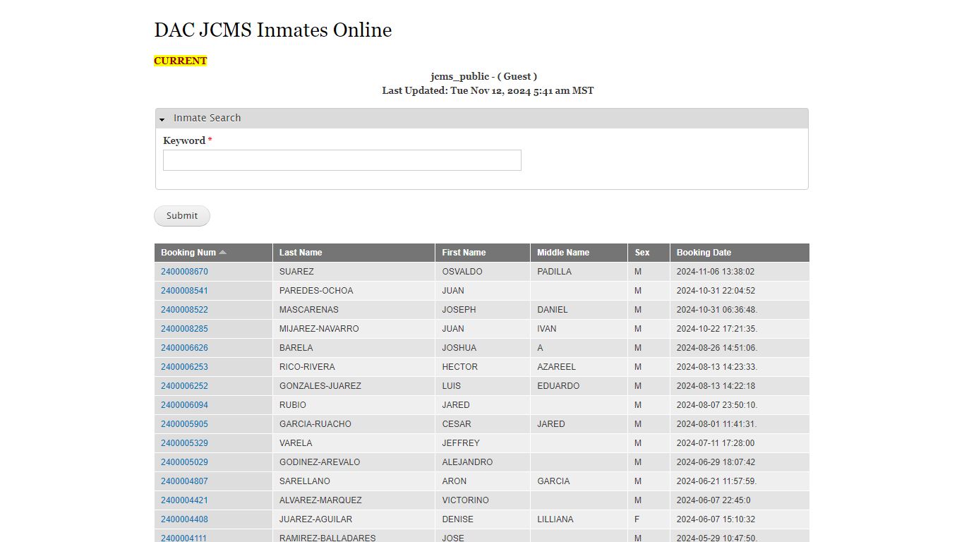 DAC JCMS Inmates Online | Doña Ana County